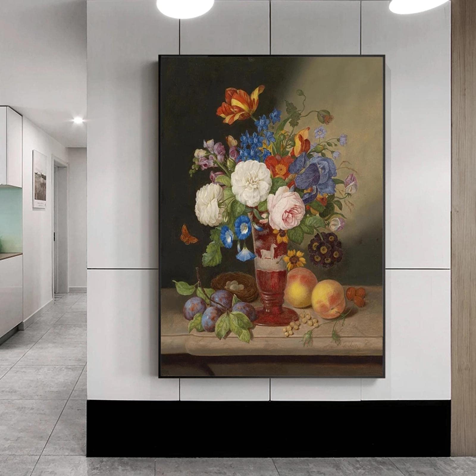 Amazon｜印象派スタイルの花瓶の花のキャンバスの絵画大きな
